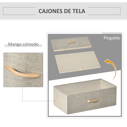 HOMCOM Cómoda com 4 Gavetas Dobráveis e Prateleira Aberta Cómoda com Gavetas de Tecido para Escritório Dormitórios Estilo Industrial Anti-Tombo 58x29x103cm Madeira e Cinza Claro