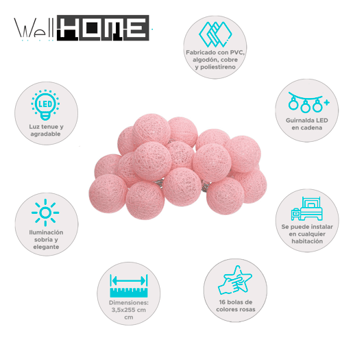 WELL HOME - Guirlanda LED 16 bolas WELL HOME - Guirlanda LED 16 bolas