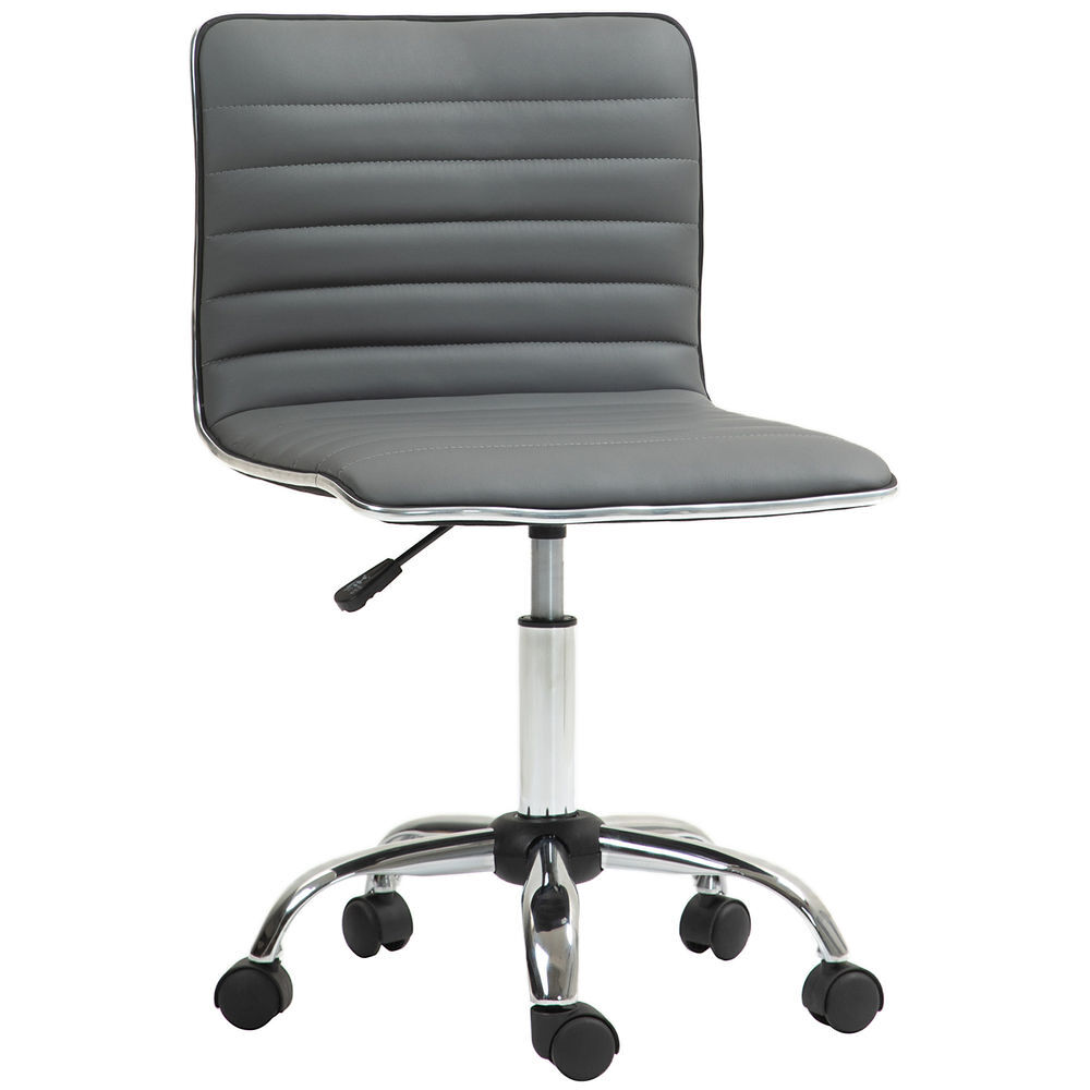 Homcom silla de oficina sin brazos silla de escritorio giratoria tapizada en pu con altura ajustable para estudio dormitorio tocador carga 120 kg gris oscuro