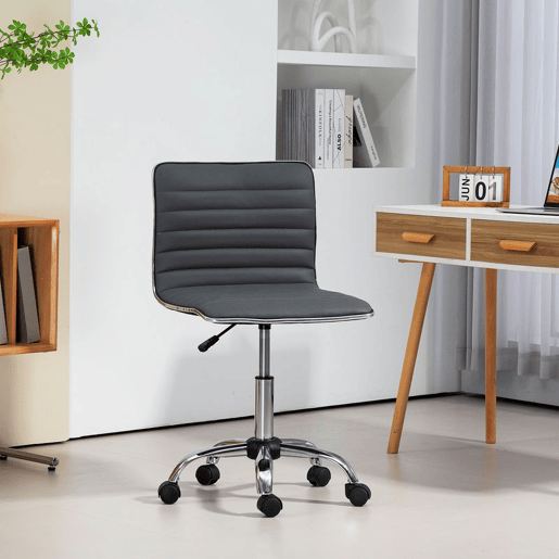 HOMCOM Cadeira de Escritório sem Apoio para os Braços Cadeira de Escritório Giratória com Altura Ajustável Cadeira para Estudo Estofada em PU Carga 120 kg 48x52x78-90 cm Cinza