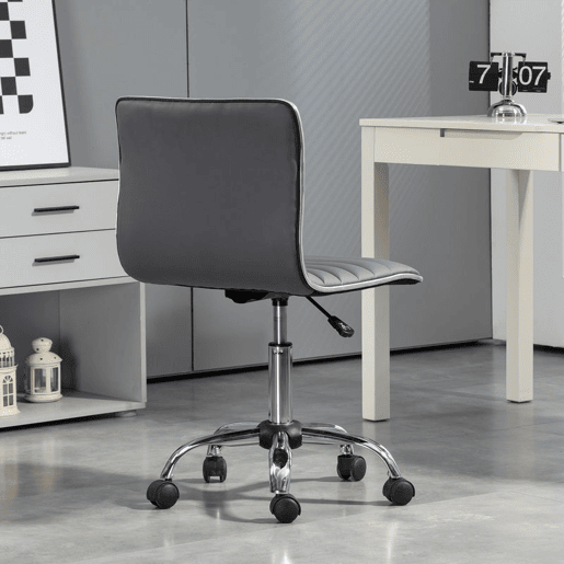 HOMCOM Cadeira de Escritório sem Apoio para os Braços Cadeira de Escritório Giratória com Altura Ajustável Cadeira para Estudo Estofada em PU Carga 120 kg 48x52x78-90 cm Cinza
