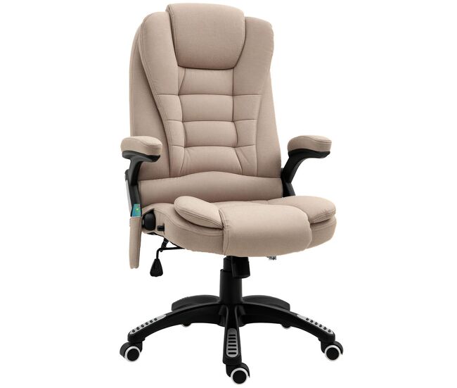 Vinsetto silla de oficina con masaje vibratorio de 6 puntos tapizado en lino silla de escritorio giratoria con función basculante calefacción altura ajustable reclinable mando a distancia caqui