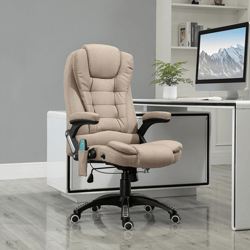 Vinsetto Cadeira de Massagem com 6 Pontos de Massagem Cadeira de Escritório Reclinável até 130° com Função de Aquecimento Altura Ajustável e Rodas para Estúdio 68x72x110-120 cm Marrom Claro Vinsetto Cadeira de Massagem com 6 Pontos de Massagem Cadeira de Escritório Reclinável até 130° com Função de Aquecimento Altura Ajustável e Rodas para Estúdio 68x72x110-120 cm Marrom Claro