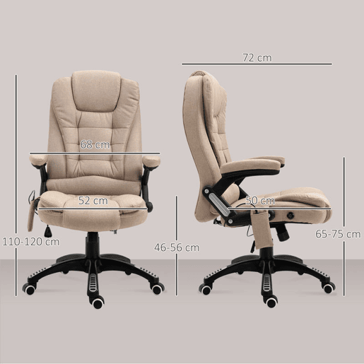Vinsetto Cadeira de Massagem com 6 Pontos de Massagem Cadeira de Escritório Reclinável até 130° com Função de Aquecimento Altura Ajustável e Rodas para Estúdio 68x72x110-120 cm Marrom Claro Vinsetto Cadeira de Massagem com 6 Pontos de Massagem Cadeira de Escritório Reclinável até 130° com Função de Aquecimento Altura Ajustável e Rodas para Estúdio 68x72x110-120 cm Marrom Claro