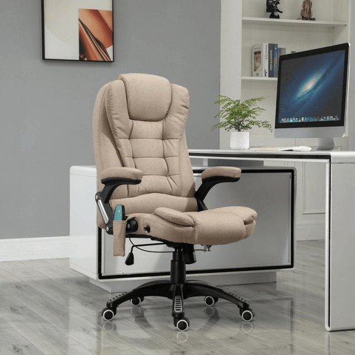 Vinsetto Cadeira de Massagem com 6 Pontos de Massagem Cadeira de Escritório Reclinável até 130° com Função de Aquecimento Altura Ajustável e Rodas para Estúdio 68x72x110-120 cm Marrom Claro Vinsetto Cadeira de Massagem com 6 Pontos de Massagem Cadeira de Escritório Reclinável até 130° com Função de Aquecimento Altura Ajustável e Rodas para Estúdio 68x72x110-120 cm Marrom Claro