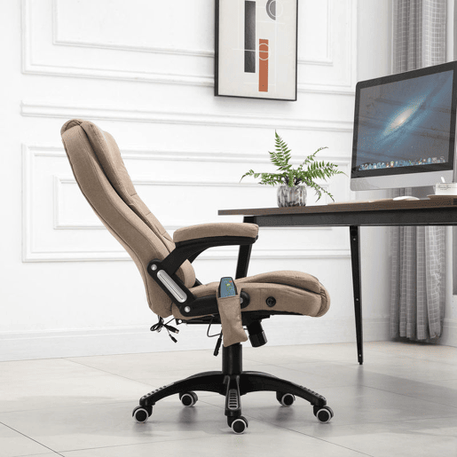 Vinsetto Cadeira de Massagem com 6 Pontos de Massagem Cadeira de Escritório Reclinável até 130° com Função de Aquecimento Altura Ajustável e Rodas para Estúdio 68x72x110-120 cm Marrom Claro Vinsetto Cadeira de Massagem com 6 Pontos de Massagem Cadeira de Escritório Reclinável até 130° com Função de Aquecimento Altura Ajustável e Rodas para Estúdio 68x72x110-120 cm Marrom Claro