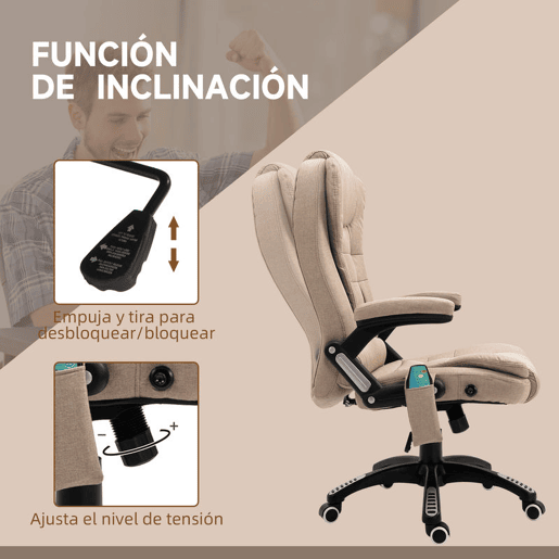 Vinsetto Cadeira de Massagem com 6 Pontos de Massagem Cadeira de Escritório Reclinável até 130° com Função de Aquecimento Altura Ajustável e Rodas para Estúdio 68x72x110-120 cm Marrom Claro Vinsetto Cadeira de Massagem com 6 Pontos de Massagem Cadeira de Escritório Reclinável até 130° com Função de Aquecimento Altura Ajustável e Rodas para Estúdio 68x72x110-120 cm Marrom Claro