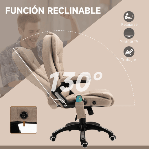Vinsetto Cadeira de Massagem com 6 Pontos de Massagem Cadeira de Escritório Reclinável até 130° com Função de Aquecimento Altura Ajustável e Rodas para Estúdio 68x72x110-120 cm Marrom Claro Vinsetto Cadeira de Massagem com 6 Pontos de Massagem Cadeira de Escritório Reclinável até 130° com Função de Aquecimento Altura Ajustável e Rodas para Estúdio 68x72x110-120 cm Marrom Claro