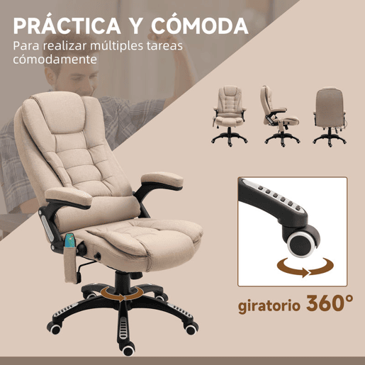 Vinsetto Cadeira de Massagem com 6 Pontos de Massagem Cadeira de Escritório Reclinável até 130° com Função de Aquecimento Altura Ajustável e Rodas para Estúdio 68x72x110-120 cm Marrom Claro Vinsetto Cadeira de Massagem com 6 Pontos de Massagem Cadeira de Escritório Reclinável até 130° com Função de Aquecimento Altura Ajustável e Rodas para Estúdio 68x72x110-120 cm Marrom Claro