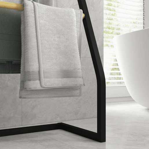 HOMCOM Toalheiro de Pé para Casa de Banho com 4 Barras em Bambu e Aço 40,5x28x98 cm Preto e Madeira