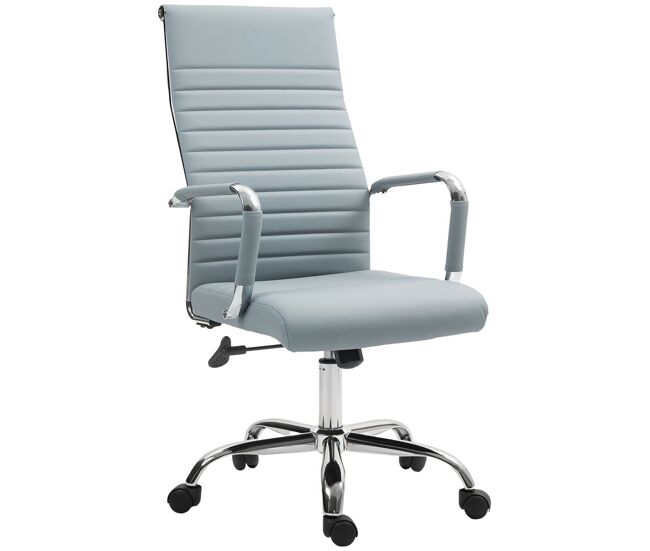 Vinsetto silla de escritorio giratoria silla de oficina con respaldo alto ruedas giratorias altura ajustable función basculante y reposabrazos tapizado en cuero sintético gris claro