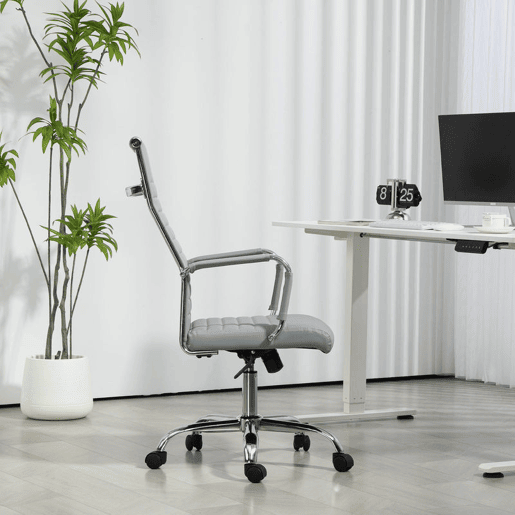 Vinsetto Cadeira de Escritório Giratoria 360° Inclinável com Altura Ajustável Rodas Apoio de Braços 54x62x104-114 cm Cinzento Claro