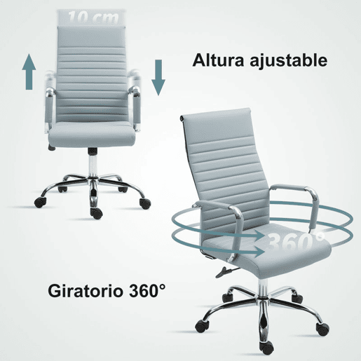 Vinsetto Cadeira de Escritório Giratoria 360° Inclinável com Altura Ajustável Rodas Apoio de Braços 54x62x104-114 cm Cinzento Claro