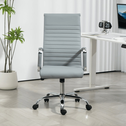 Vinsetto Cadeira de Escritório Giratoria 360° Inclinável com Altura Ajustável Rodas Apoio de Braços 54x62x104-114 cm Cinzento Claro