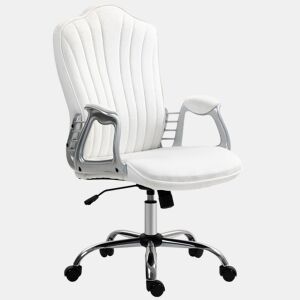 HOMCOM Cadeira de Escritório com Encosto Alto Cadeira para Secretária com Altura Ajustável Apoios de Braços Função Inclinável e Rodas em PU 61x62x106-116 cm Branco