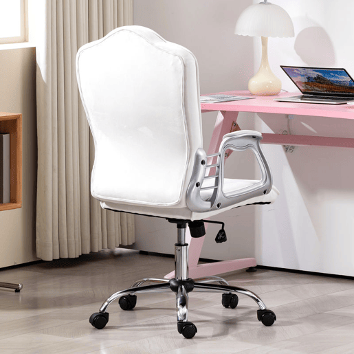 HOMCOM Cadeira de Escritório com Encosto Alto Cadeira para Secretária com Altura Ajustável Apoios de Braços Função Inclinável e Rodas em PU 61x62x106-116 cm Branco