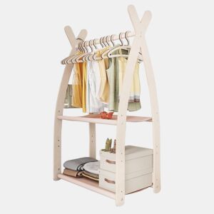 Cabideiro de quarto infantil MAMOI em madeira natural 53x95x32cm Prateleira dupla - Bege