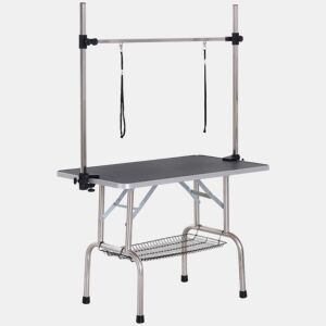 PawHut Mesa de Tosquia para Animais de Estimação Mesa de Tosquia para Cães Dobrável com Prateleira de Armazenamento Estrutura de Aço e Altura Ajustável 20-80 cm 107x60x170 cm Preto