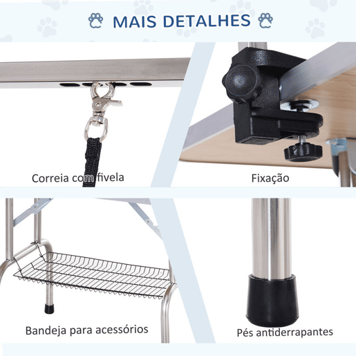 PawHut Mesa de Tosquia para Animais de Estimação Mesa de Tosquia para Cães Dobrável com Prateleira de Armazenamento Estrutura de Aço e Altura Ajustável 20-80 cm 107x60x170 cm Preto
