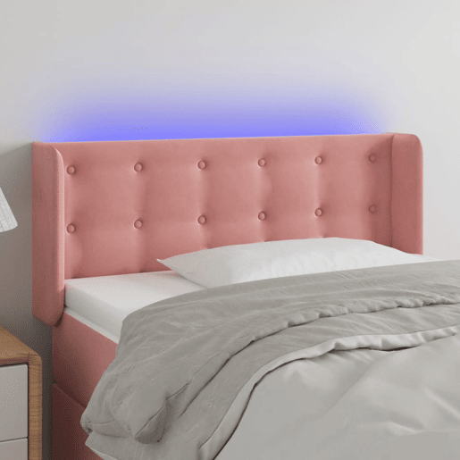vidaXL Cabeceira de cama c luzes LED veludo 83x16x7888 cm rosa