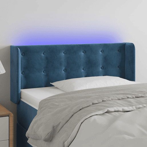 vidaXL Cabeceira de cama c luzes LED veludo 83x16x7888cm azul-escuro
