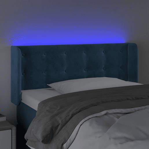 vidaXL Cabeceira de cama c luzes LED veludo 83x16x7888cm azul-escuro