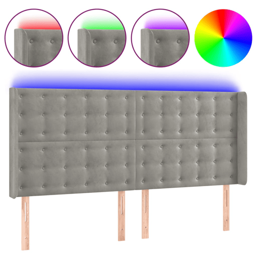 vidaXL Cabeceira cama c luzes LED veludo 163x16x118128cm cinza-claro
