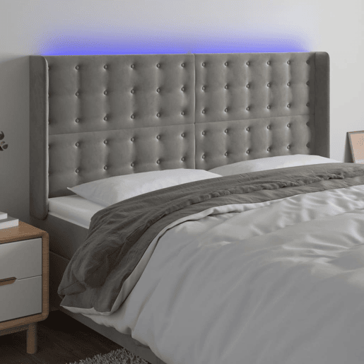 vidaXL Cabeceira cama c luzes LED veludo 163x16x118128cm cinza-claro