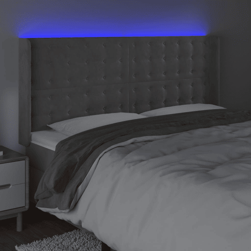 vidaXL Cabeceira cama c luzes LED veludo 163x16x118128cm cinza-claro