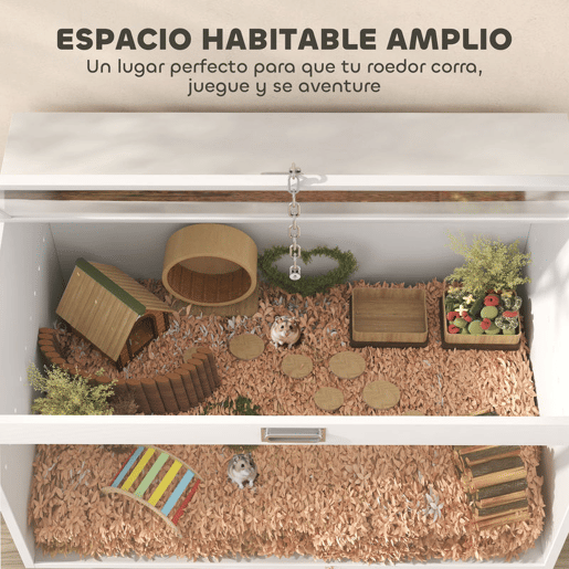 PawHut Gaiola para Hamster Casa para Animais Pequenos com Tampa Abatível e Janela de Acrílico Transparente para Hamsters Anões e Gerbos Pequenos 80x50x50 cm Branco