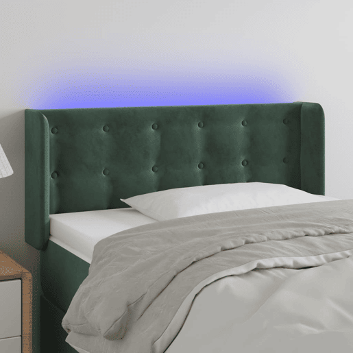 vidaXL Cabeceira cama c luzes LED veludo 83x16x7888 cm verde-escuro