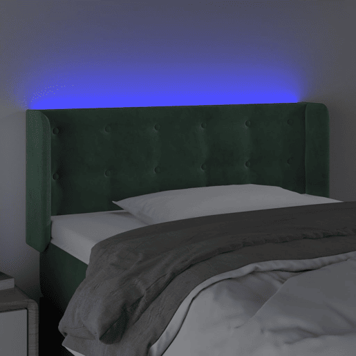 vidaXL Cabeceira cama c luzes LED veludo 83x16x7888 cm verde-escuro