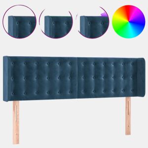 vidaXL Cabeceira cama c luzes LED veludo 147x16x7888 cm azul-escuro