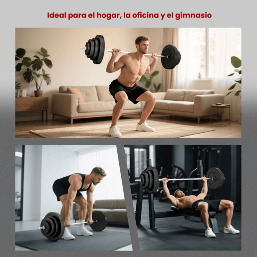 HOMCOM Barra de Pesos 70 kg com Halteres Conjunto de Pesos Ajustáveis com 8 Discos de 1,5kg 5kg 10kg 15kg e 1 Barra para Treino de Força em Casa Ginásio ou Escritório 170x40,5x40,5 cm Preto