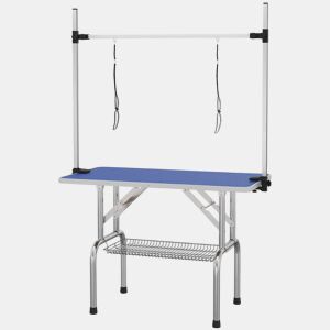 PawHut Mesa de Tosquia para Animais de Estimação Mesa de Tosquia para Cães Dobrável com Prateleira de Armazenamento Estrutura de Aço e Altura Ajustável 20-80 cm 107x60x170 cm Azul