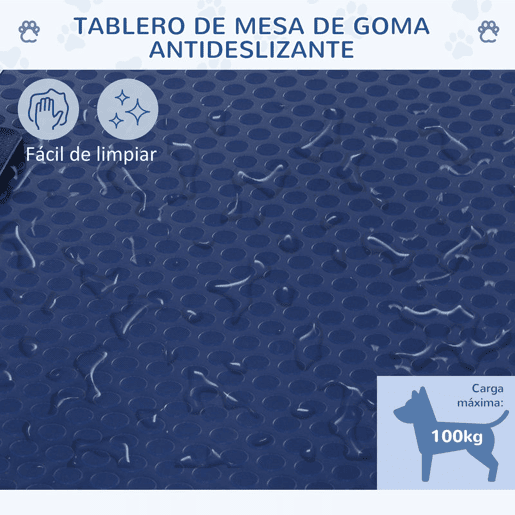 PawHut Mesa de Tosquia para Animais de Estimação Mesa de Tosquia para Cães Dobrável com Prateleira de Armazenamento Estrutura de Aço e Altura Ajustável 20-80 cm 107x60x170 cm Azul