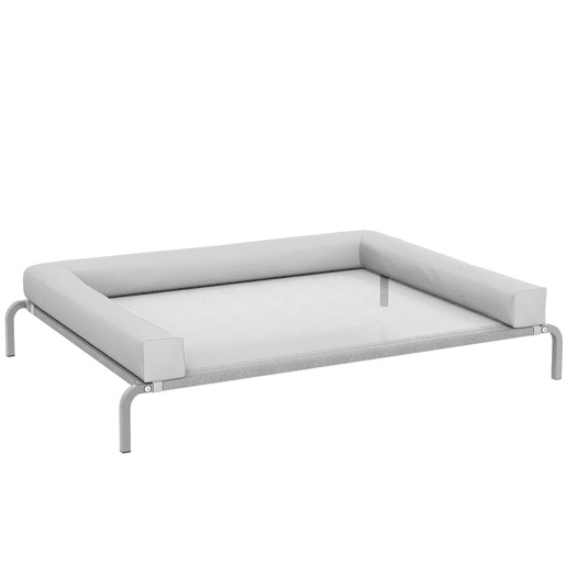 PawHut Cama Elevada para Cães com Latertais Amovíveis Cama Elevada para Cães Grandes Portátil com Malha Respirável Estrutura de Aço para Interior e Exterior 130x90x30 cm Cinza Claro