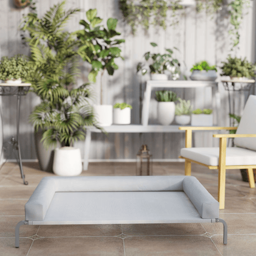 PawHut Cama Elevada para Cães com Latertais Amovíveis Cama Elevada para Cães Grandes Portátil com Malha Respirável Estrutura de Aço para Interior e Exterior 130x90x30 cm Cinza Claro