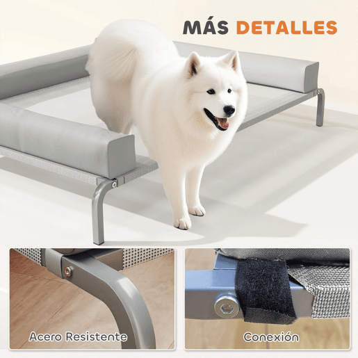 PawHut Cama Elevada para Cães com Latertais Amovíveis Cama Elevada para Cães Grandes Portátil com Malha Respirável Estrutura de Aço para Interior e Exterior 130x90x30 cm Cinza Claro