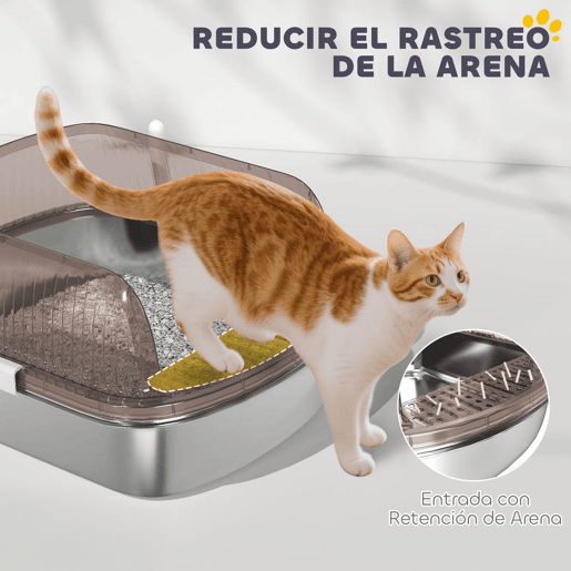 PawHut Caixa de Areia para Gatos Coberto Extra Grande Caixa de Areia Fechada com Bandeja em Aço Inoxidável Bordas Altas Pá e Zona para Queda de Areia para Gatos Grandes 53x42x27 cm Cinzento