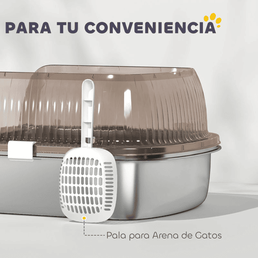 PawHut Caixa de Areia para Gatos Coberto Extra Grande Caixa de Areia Fechada com Bandeja em Aço Inoxidável Bordas Altas Pá e Zona para Queda de Areia para Gatos Grandes 53x42x27 cm Cinzento