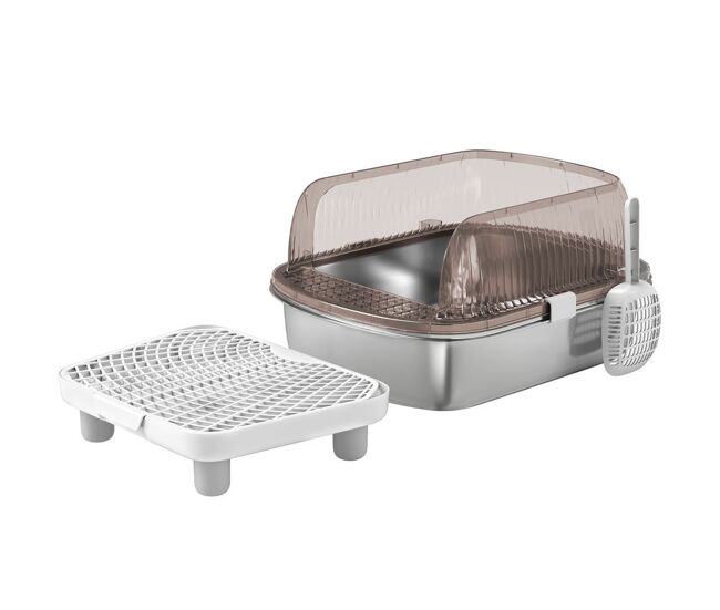 Pawhut arenero para gatos extragrande caja de arena con bandeja de acero inoxidable bordes altos pala peldaño zona para caída de arena sin olor fácil