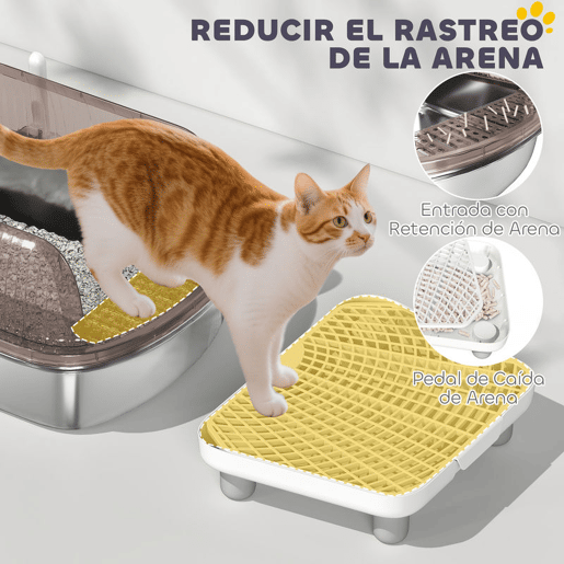 PawHut Caixa de Areia para Gatos Coberto Extra Grande Caixa de Areia Fechada com Bandejaem Aço Inoxidável Bordas Altas Pá Degrau Zona para Queda de Areia para Gatos Grandes 53x42x27 cm Cinzento