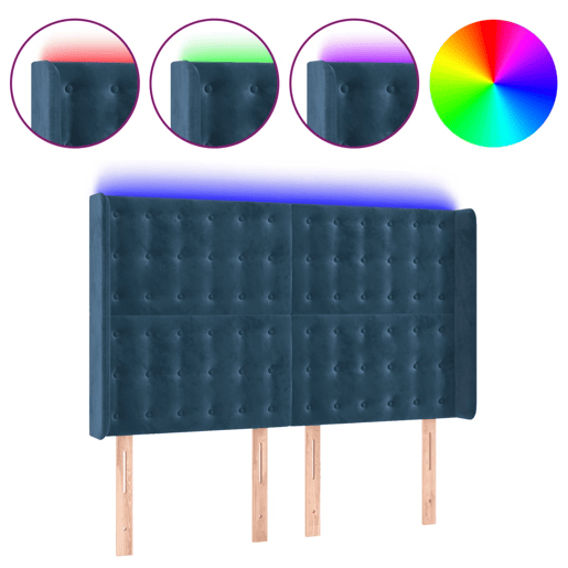 vidaXL Cabeceira cama c luzes LED veludo 147x16x118128cm azul-escuro