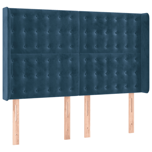vidaXL Cabeceira cama c luzes LED veludo 147x16x118128cm azul-escuro