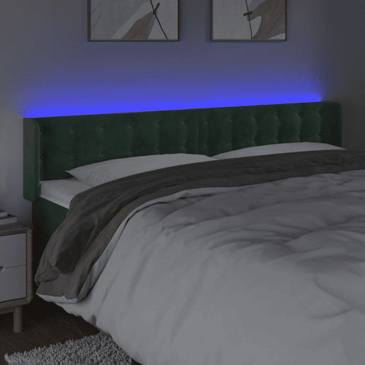 vidaXL Cabeceira cama c luzes LED veludo 203x16x7888 cm verde-escuro