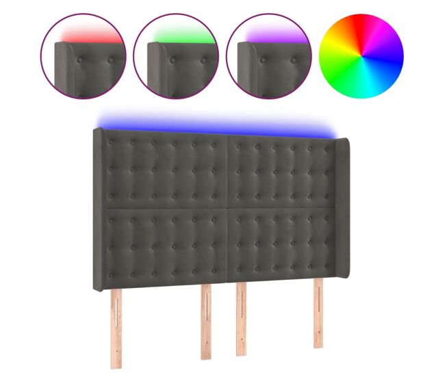 Vidaxl cabecero con led de terciopelo gris oscuro 147x16x118/128 cm