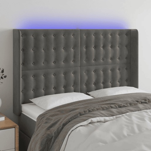 vidaXL Cabeceira de cama c LED veludo 147x16x118128 cm cinza-escuro
