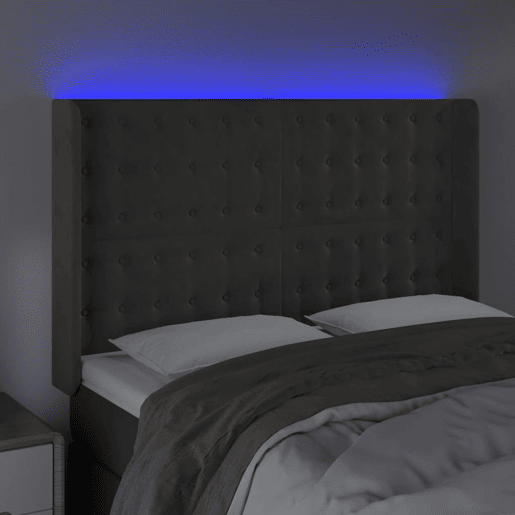 vidaXL Cabeceira de cama c LED veludo 147x16x118128 cm cinza-escuro