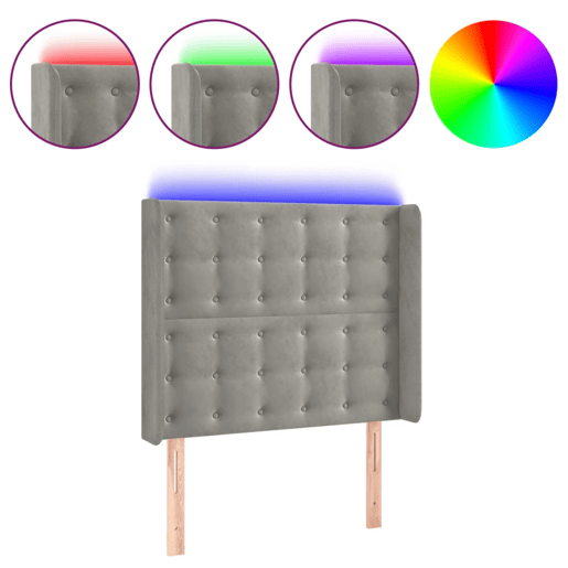 vidaXL Cabeceira cama c luzes LED veludo 103x16x118128cm cinza-claro vidaXL Cabeceira cama c luzes LED veludo 103x16x118128cm cinza-claro